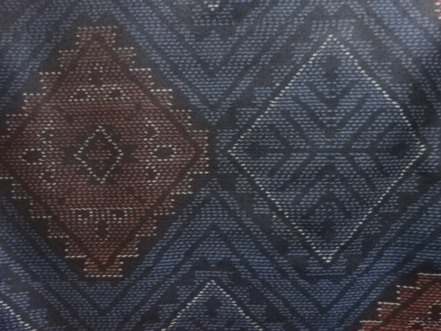 JAPANESE KIMONO / ANTIQUE KIMONO / SILK / DORO OSHIMA TSUMUGI / WOVEN ABSTRACT PATTERN